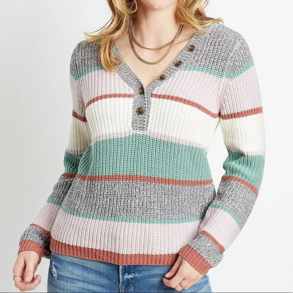 Maurices Multicolor Striped Button Front Henley Knit Sweater Small Women’s - Picture 12 of 12